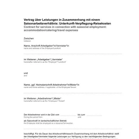 Dokumentvorschau: Vertrag über Leistungen im Zusammenhang mit Saisonarbeitsverhältnis — Wohnen (CERFA n°muster-unterkunftsvertrag_ba034945)