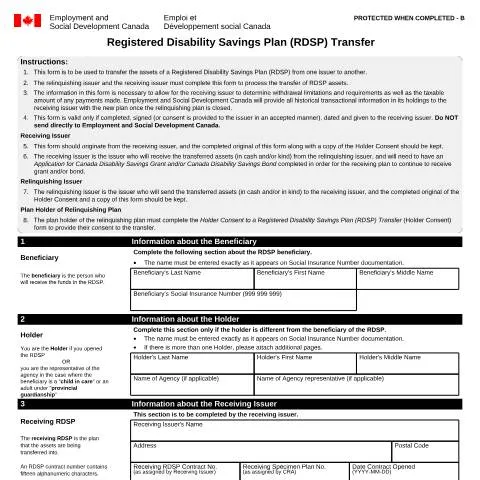 Document preview: Essential Guide to RDSP Transfer Process — Government & admin (CERFA n°EMP5611)