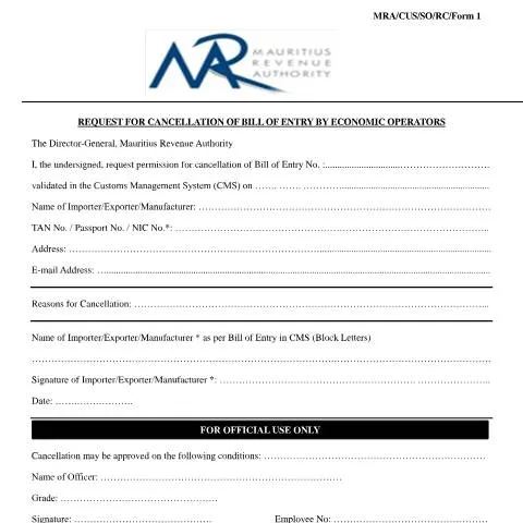 Document preview: Mastering the Bill of Entry Cancellation Process — Government & admin (CERFA n°Request4CancellationBillofEntry)