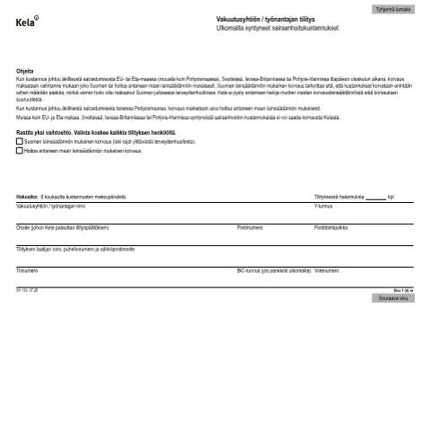 Document preview: Ulkomailla syntyneiden sairaanhoitokustannusten tilitys — Terveys (CERFA n°Kela SV 133)