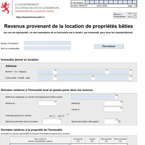 Aperçu du document Guide sur le formulaire 190-210 F pour revenus locatifs — Impôts & fiscalité (CERFA n°190-210 F)