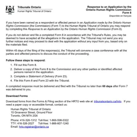 Document preview: Understanding Form 8: Responding to OHRC Applications (English / French) — Legal & justice (Form 8)