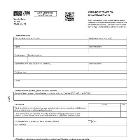 Document preview: Ymmärrä varainsiirtoveron oikaisuvaatimus (6018) — Verot & verotus (CERFA n°Vero 6018)