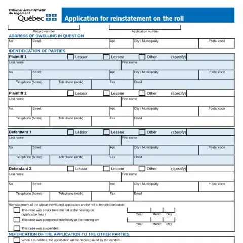 Document preview: Guide to Reinstating a Case on the Roll at the Tribunal administratif — Housing (TAL-048A-E)