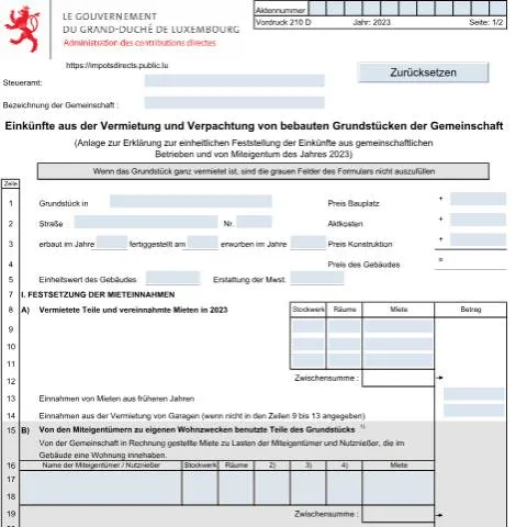 Aperçu du document Comprendre le Formulaire 210 D pour les Revenus Locatifs — Impôts & fiscalité (CERFA n°210 D)