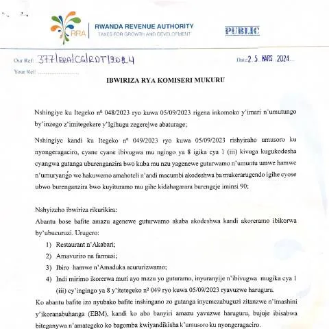 Document preview: Rwanda Revenue Authority Directive 2024: Operational Standards and — Government & admin (CERFA n°IBWIRIZA_RYA_KOMISERI_MUKURU_25.03.2024)