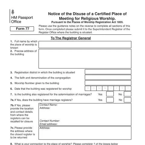 Document preview: A Guide to the Notice of Disuse (Form 77) for Religious Buildings — Government & admin