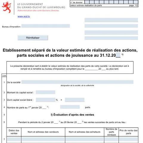 Aperçu du document Comprendre l'évaluation des parts sociales au Luxembourg — Impôts & fiscalité (CERFA n°Fort.Val. F)