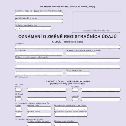 Document preview: Jak správně hlásit změny registračních údajů? — Daně a fiskální záležitosti (CERFA n°25 5111)