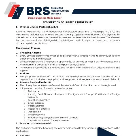 Document preview: Understanding Limited Partnership Registration in Kenya — Government & admin (CERFA n°LP-Registration)