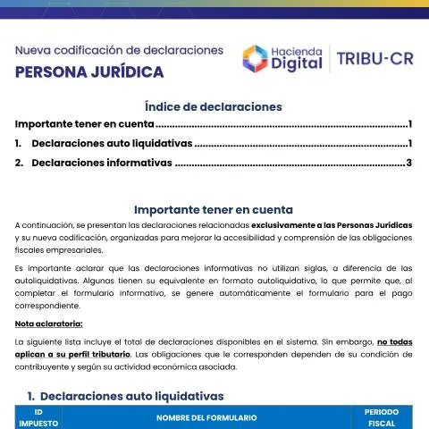 Vista previa del documento Importancia de la Nueva Codificación de Declaraciones para Empresas en — Impuestos (CERFA n°a_3NuevaCodificacionDeDeclaracionesParaPersonaJuridica-TRIBU-CR-PJ)