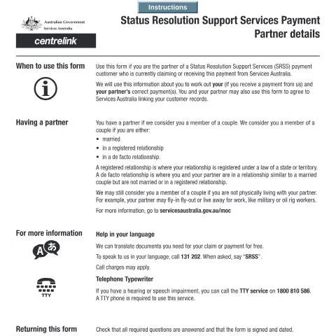 Document preview: Status Resolution Support Services Payment Partner Information — Benefits & social aid (CERFA n°SU700)