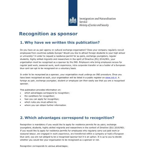 Documentvoorvertoning: Belang van het Recognition as Sponsor formulier — Immigratie & visa (CERFA n°3084)
