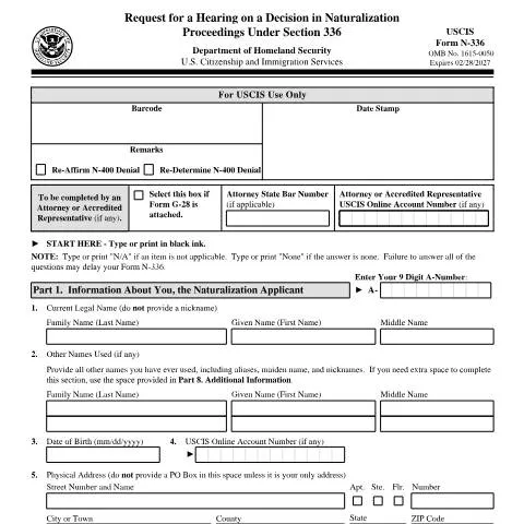 Document preview: Understanding USCIS Form N-336 for Naturalization Appeals — Immigration & visas (CERFA n°N-336)