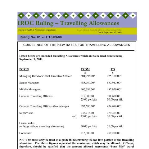 Document preview: Understanding the Official Travel Allowances Form in Jamaica — Taxes (CERFA n°2008.iroc.it+-+travelling+allowances)