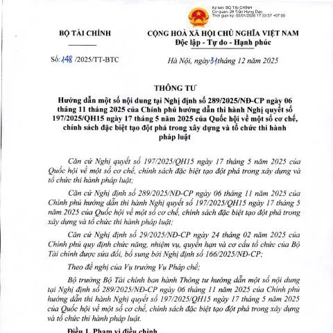 Document preview: Vai trò của Thông tư 148/2025/TT-BTC trong hệ thống pháp lý Việt Nam — Thuế & tài chính (CERFA n°148/2025/TT-BTC)