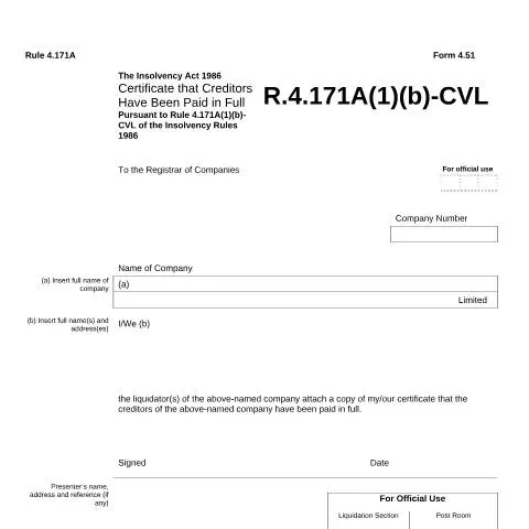 Document preview: The Role of Form 4.51 in Satisfying Creditors — Government & admin