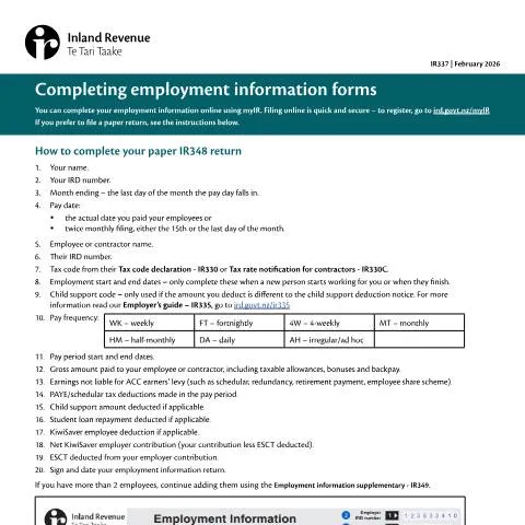 Document preview: Mastering the IR337 for Employment Compliance in New Zealand — Work & employment (CERFA n°IR337)