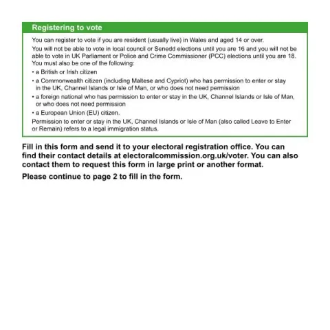 Document preview: Guide to Registering to Vote in Wales — Government & admin (ITR-W)