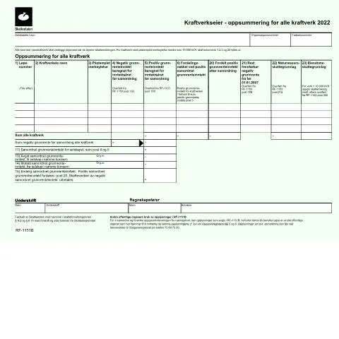 Document preview: RF-1151: Viktig dokument for kraftverksbesittere — Skatt & avgifter (CERFA n°RF-1151)