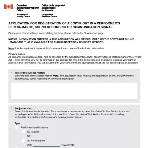 Document preview: Register Your Performance or Sound Recording in Canada — Legal & justice