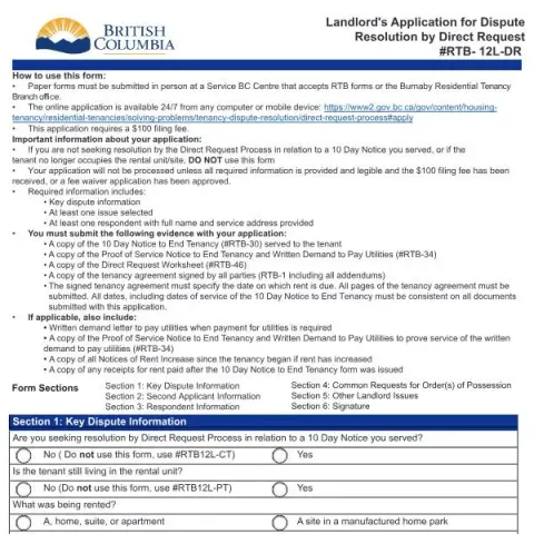 Document preview: Resolve Tenancy Disputes with Direct Request Process — Housing (RTB-12L-DR)