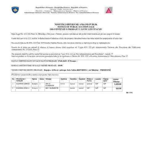 Document preview: Ankandi Publik për Pronat e Konfiskuara — Procedura administrative