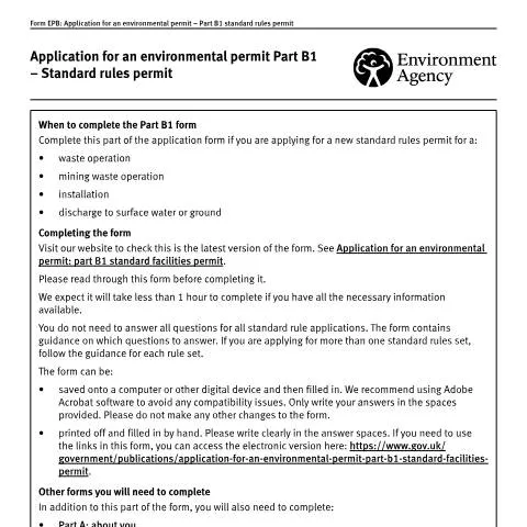 Document preview: How to Apply for Part B1 Standard Rules Environmental Permits — Government & admin