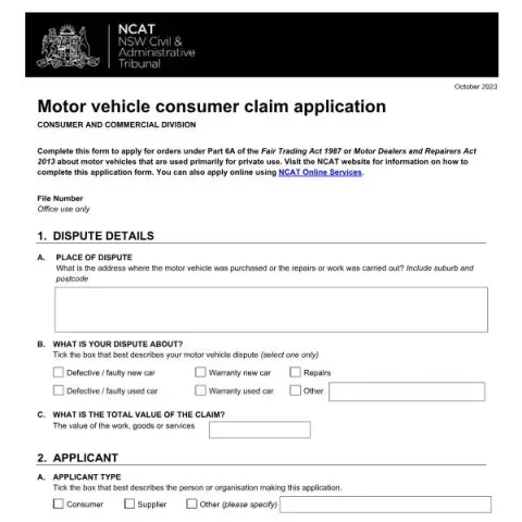 Document preview: Understanding the Motor Vehicle Consumer Claim Application Form for — Legal & justice