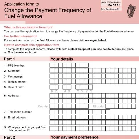 Document preview: Guide to Changing Your Fuel Allowance Payment Frequency — Government & admin (CERFA n°CPF1)