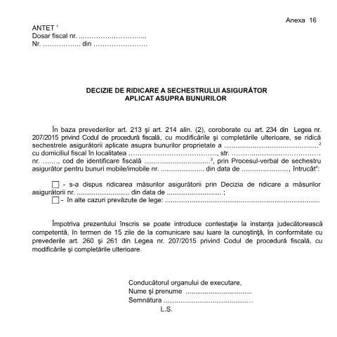 Document preview: Încetarea sechestrului asigurător - OPANAF 63/2017 — Impozite & fiscalitate (CERFA n°A16_OPANAF_63_2017)