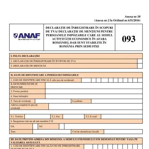 Document preview: Importanța Declarației de înregistrare în scopuri de TVA — Impozite & fiscalitate (CERFA n°093_OPANAF_2420_2025)