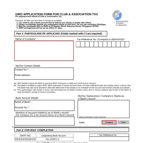 Document preview: Clubs and Associations GIRO Application Process for IRAS — Taxes (CERFA n°GIRO_CA_APPLN_FORM)
