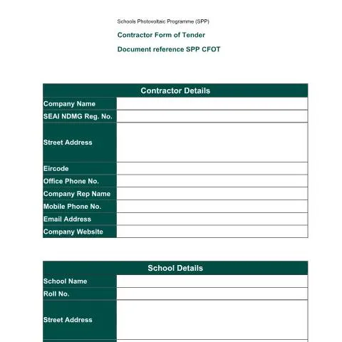 Document preview: Understanding the Contractor Form for Schools Photovoltaic Programme — Government & admin