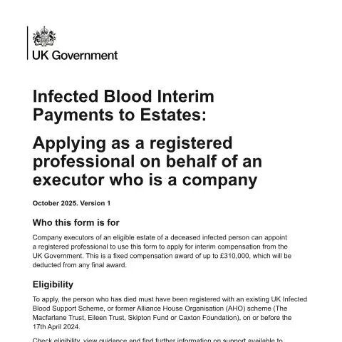 Document preview: Essential Guide to Infected Blood Compensation Applications — Legal & justice