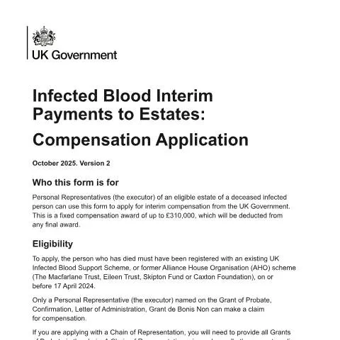 Document preview: Infected Blood Estate Compensation: Interim Payments Guide — Government & admin