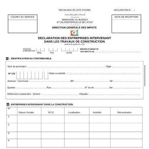 Aperçu du document Comprendre la Déclaration de Construction en Côte d'Ivoire — Impôts & fiscalité