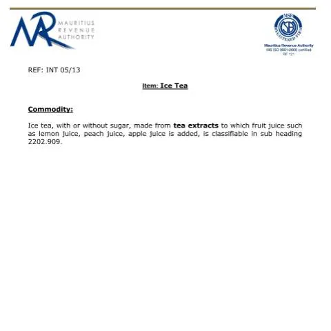 Document preview: Understanding Ice Tea Classification in Mauritius — Government & admin (IceTea)