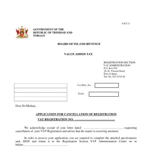 Document preview: Understanding Form VAT 13 for VAT Registration Cancellation — Taxes (CERFA n°VAT13)