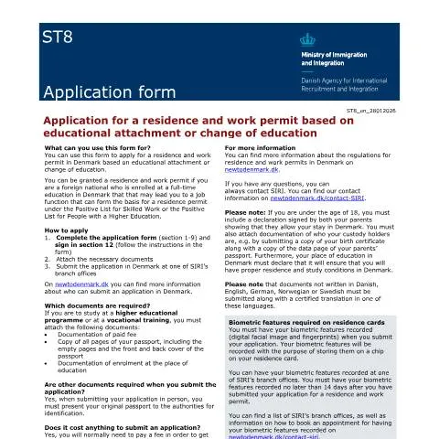 Document preview: Forstå ST8-formularen for ophold og arbejde — Immigration & visa (CERFA n°ST8)