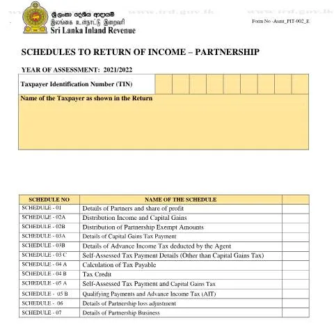 Document preview: The Importance of the Partnership Income Return Schedule in Sri Lanka — Taxes (CERFA n°Asmt_PIT_002_2021)