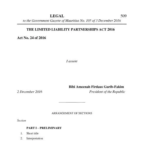 Document preview: Understanding the Mauritius Limited Liability Partnership Act 2021 — Business (CERFA n°Limited-Liability-Partnership-Act-2021)