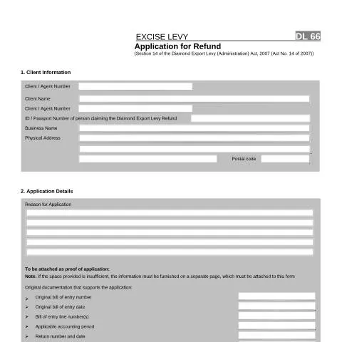 Document preview: Understanding the DL 66 Form for Diamond Refunds — Taxes (CERFA n°DL 66)
