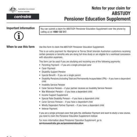Document preview: Understanding the ABSTUDY Pensioner Education Supplement Process — Benefits & social aid (CERFA n°SY020)