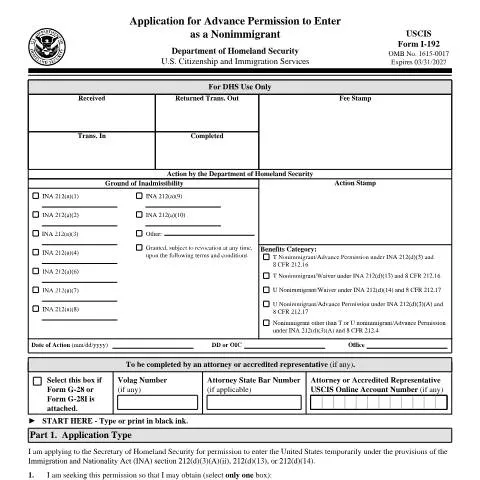 Document preview: Navigating the Essentials of USCIS Form I-192 — Immigration & visas (CERFA n°I-192)