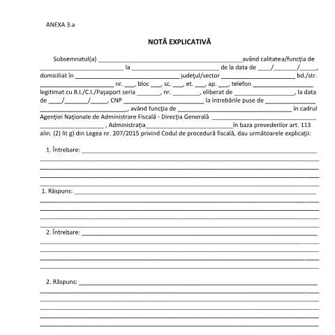 Document preview: Importanța Notei explicative în inspecția fiscală — Formalități administrative (CERFA n°O3711_15_A3)