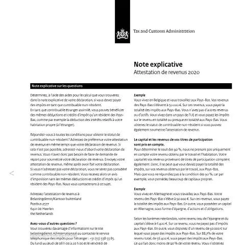 Documentvoorvertoning: Belang van de Inkomensverklaring voor Buitenlandse Belastingplichtigen — Belastingen (CERFA n°ib0591t01plfra)