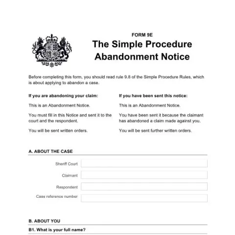 Document preview: Understanding the Abandonment Notice (Form 9E) in Scottish Courts — Legal & justice (Form 9E)