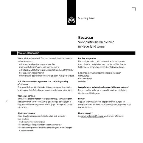 Documentvoorvertoning: Indienen van bezwaar als buitenlandse belastingplichtige — Belastingen (CERFA n°dv1601z5folbui)