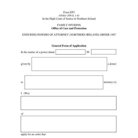 Document preview: Applying for an Enduring Power of Attorney in Northern Ireland — Legal & justice (EP3)